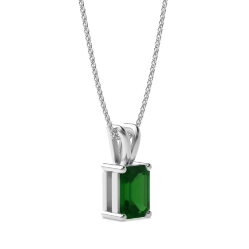 4 prong emerald shape diamond solitaire pendant