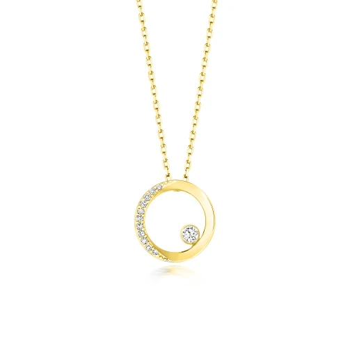 bezel setting circle shaped round diamond pendant necklace