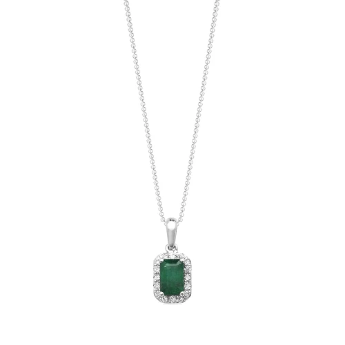 4 prong setting emerald shape emerald gemstone and side stone pendant(6 MM X 15 MM)