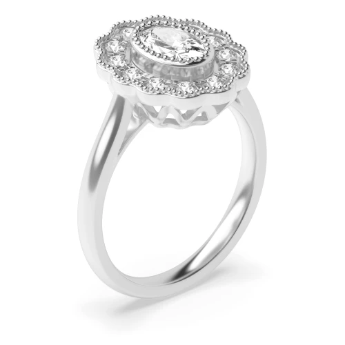 Bezel Setting Oval Shape Miligrain Halo Diamond Engagement Rings