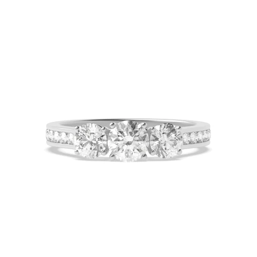 Round Moissanite Trilogy Engagement Rings with Moissanites on Shoulder