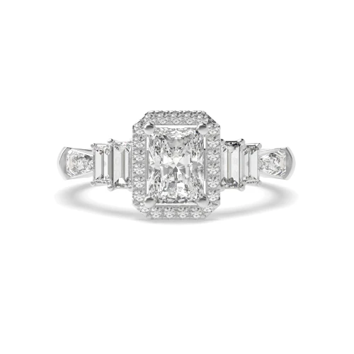 4 Prong Setting Emerald Shape Unique Halo Diamond Engagement Rings