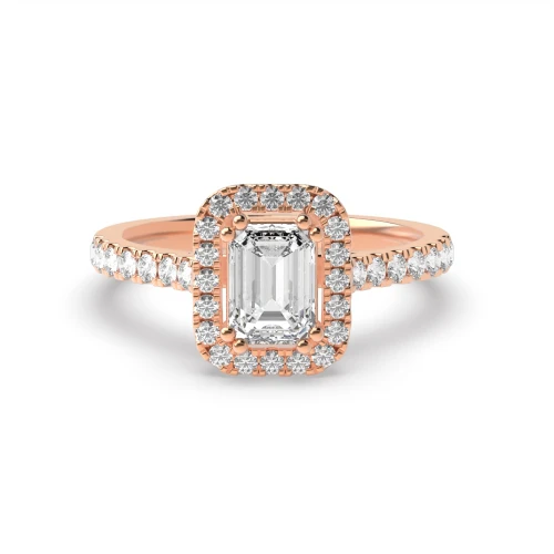 4 Prong Setting Emerald Shape  Halo Diamond Engagement Rings