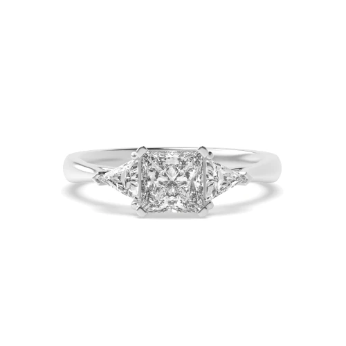 Princess and Trillion Diamond Three Stone Engagement Rings