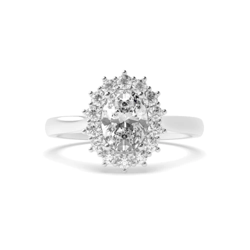 4 Prong Setting Oval Shape Flower Halo Diamond Engagement Rings