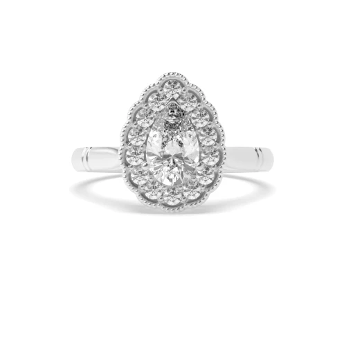Prong Setting Pear Shape Vintage Miligrain Style Halo Diamond Engagement Rings