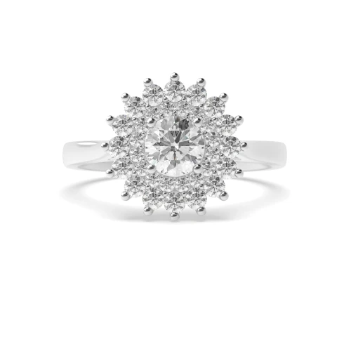 Prong Setting Round Shape 2 Row Flower Halo Diamond Engagement Rings