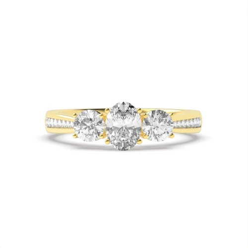 Oval and Round Diamond Trilogy Engagement Rings with Diamonds on Shoulder