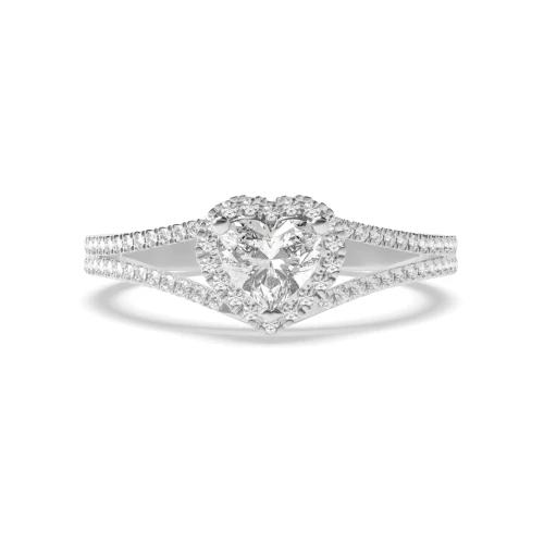 4 Prong Setting Heart Shape 2 Row Delicate Shoulder Halo Diamond Engagement Rings