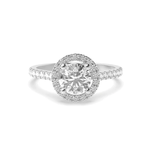 4 Prong Set Round Lab Grown Diamond Halo Engagement Ring With Side Stones