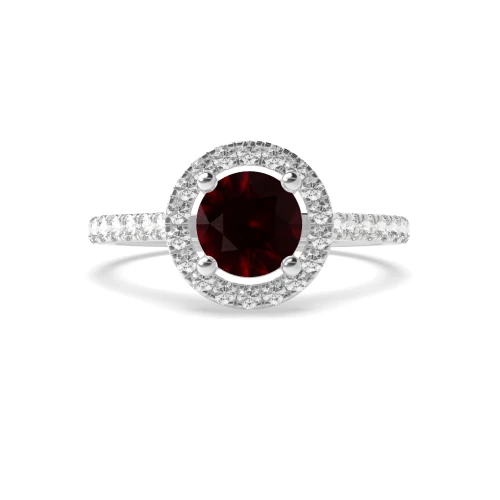 4 Prong Set Round Diamond Halo Engagement Ring With Side Stones