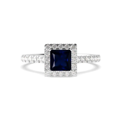 Prong Setting Side Stone Princess Diamond Halo Engagement Ring