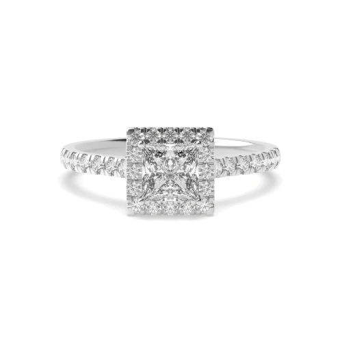 Prong Setting Side Stone Princess Moissanite Halo Engagement Ring