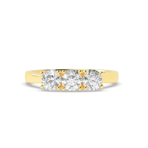 Round Trilogy Diamond Rings 4 Prong Setting Yellow / White Gold
