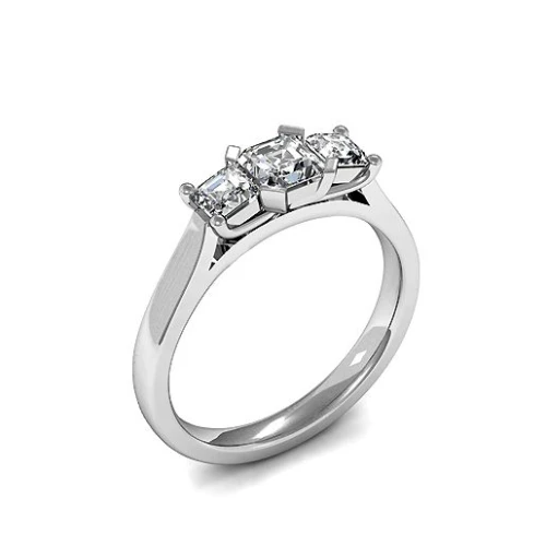 Trilogy Asscher Diamond Rings 4 Prong Setting in White gold / Platinum