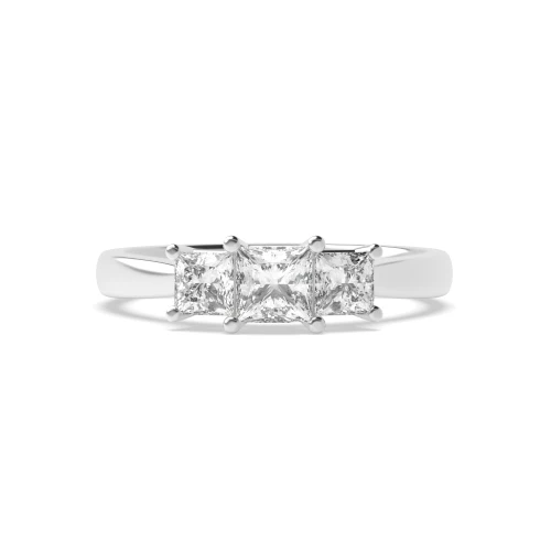 4 Prong Set Princess Cut Trilogy Diamond Rings in White gold