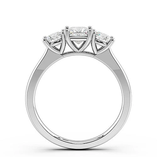 4 Prong Set Princess Shape Trilogy Diamond Rings in Platinum