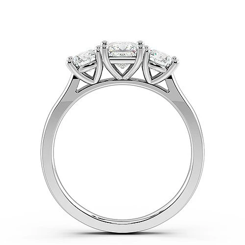4 Prong Set Princess Shape Trilogy Diamond Rings in White gold / Platinum