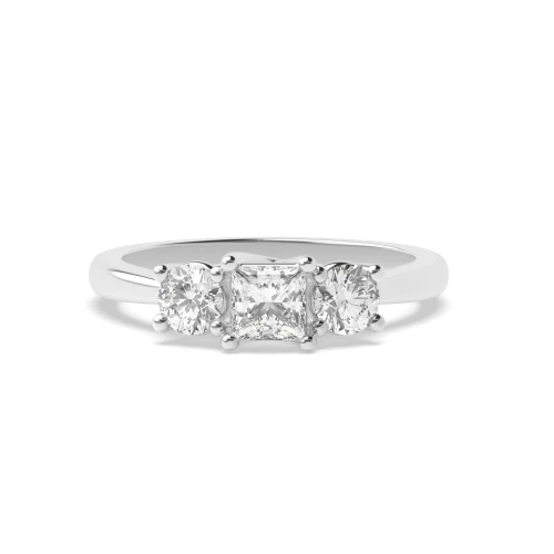 Prong Setting Princess & Round Trilogy Diamond Engagement Ring in Gold