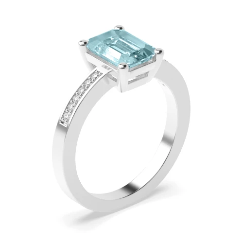 Gemstone Ring With 0.85ct Emerald Shape Aquamarine and Diamonds