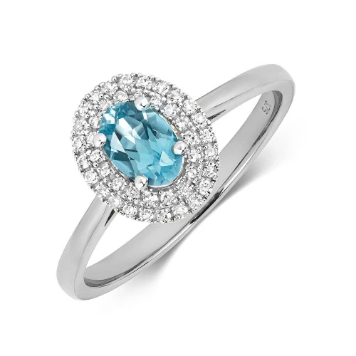 Gemstone Ring With 6X4mm Oval Shape Blue Topaz and Diamonds