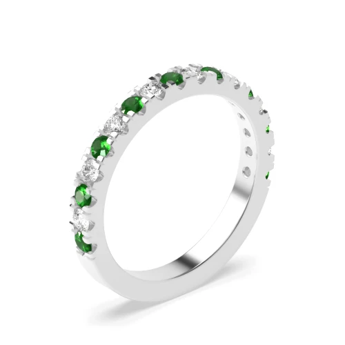 Claw Set Half Eternity Diamond and emerald ring