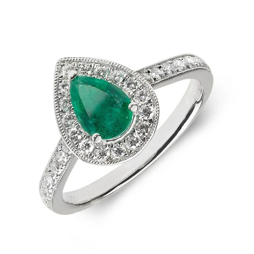 Gemstone Ring With 0.7ct Pear Shape Emerald and Diamonds