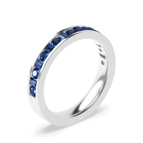 Channel Setting Round & Baguette Half Eternity Gemstone Sapphire Rings (Available in 2.5mm to 3.5mm)