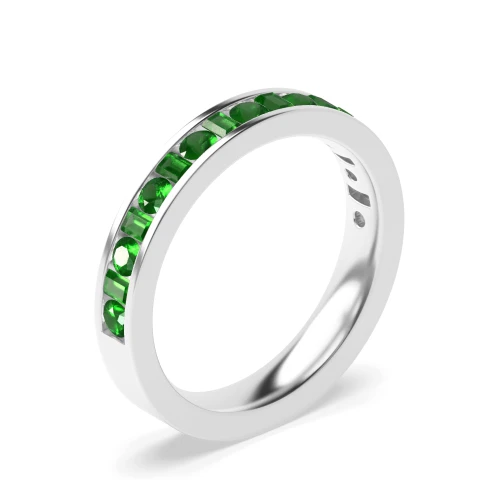 Channel Setting Round & Baguette Half Eternity Gemstone Emerald Rings (Available in 2.5mm to 3.5mm)