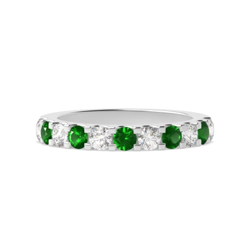 Half Eternity 4 Prong Round Diamond and Emerald Ring (2.0mm-3.0mm)