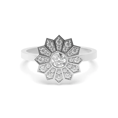 Round Bezel Setting Flower Style Halo Diamond Engagement Rings