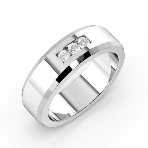 Channel Set 3 Diamond Bevelled Edge Mens Wedding Rings (6.0mm)