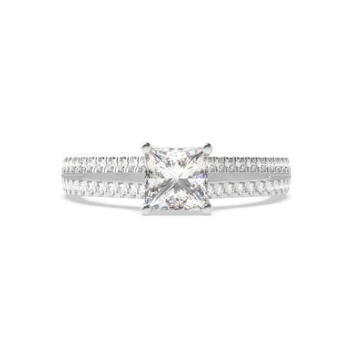 Princess Engagement Ring With Two Rows Side diamonds