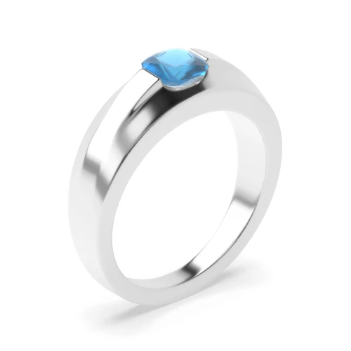 7mm Cushion Sqare Blue Topaz Single Stone Diamond And Gemstone Engagement Ring