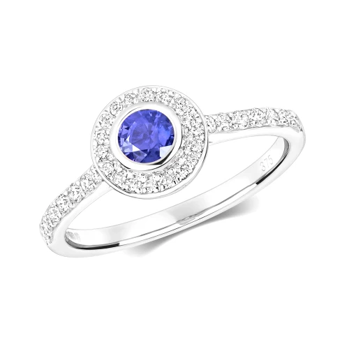 bezel setting round shape color stone and side diamond ring