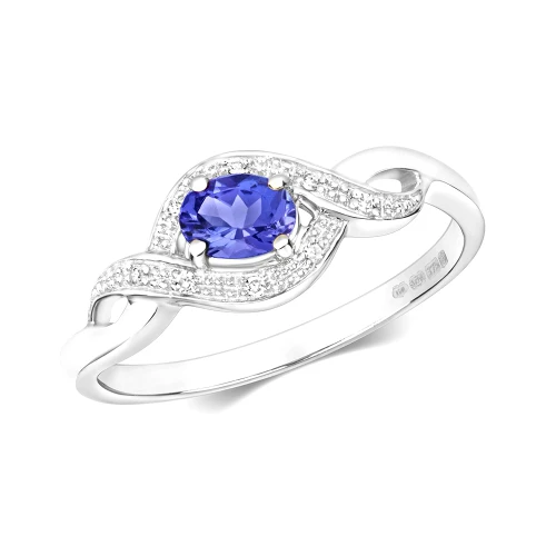 4 prong setting oval shape color stone and side round diamond ring