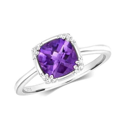 double prong setting cushion shape color stone and side round diamond ring