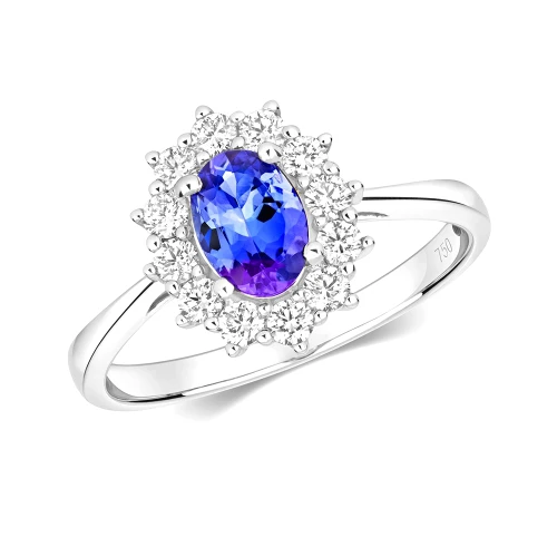 4 prong setting oval shaped color stone and side diamond ring