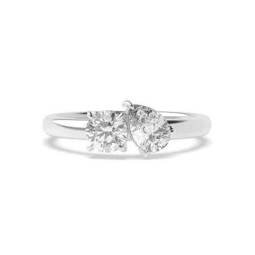 prong setting pear and round shape two stone ring