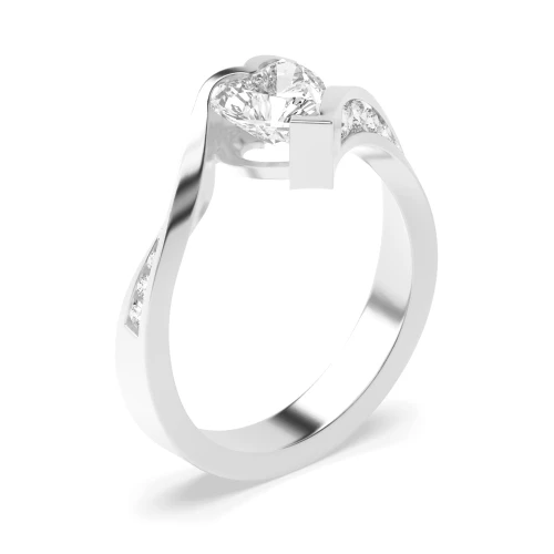 channel setting heart diamond and side round diamond ring