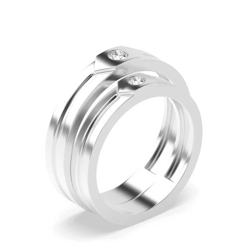 bezel setting round shape diamond couple wedding ring