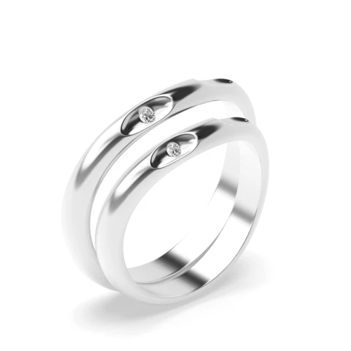bezel setting round shape diamond curve design couple wedding band