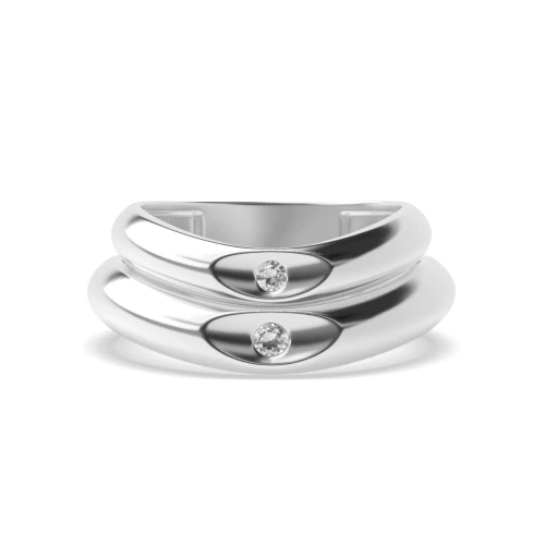 bezel setting round shape diamond couple band ring