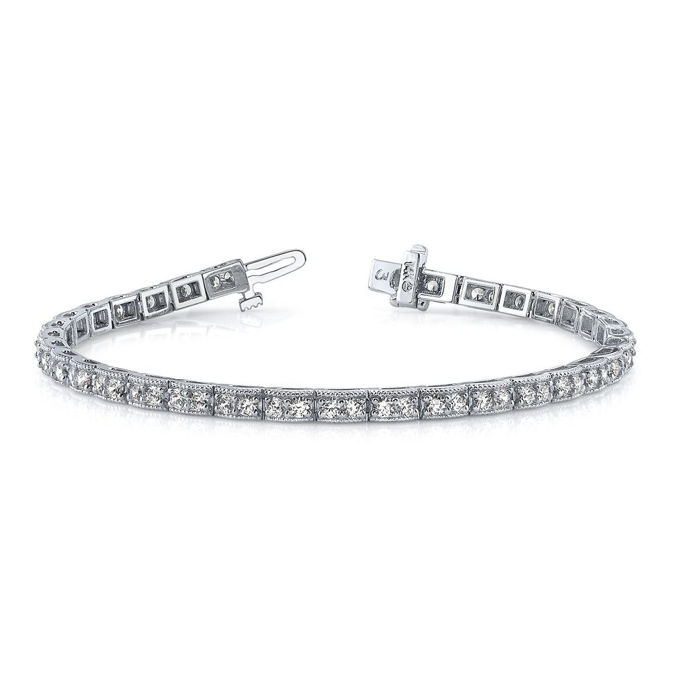 Miligrain Pave Setting Round Brilliant Cut Line Tennis Diamond Bracelet