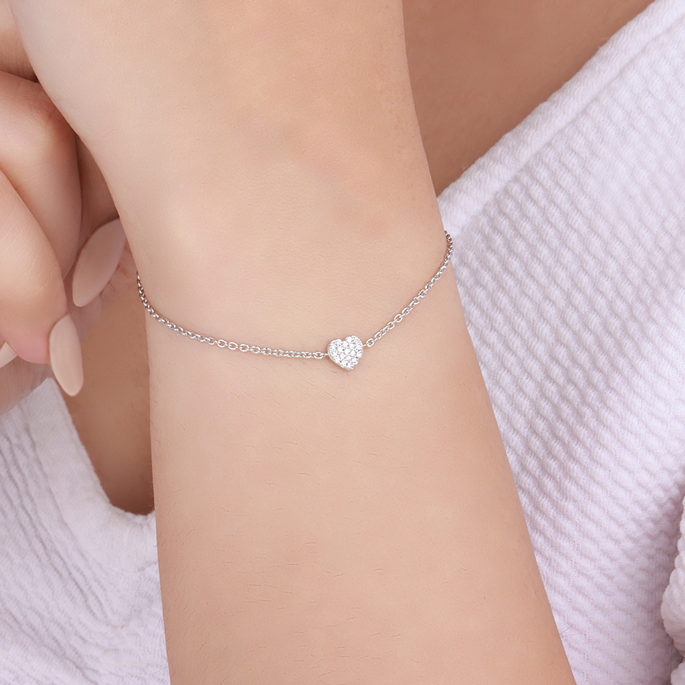 Pave Setting Round Heart disc chain Designer Bracelet