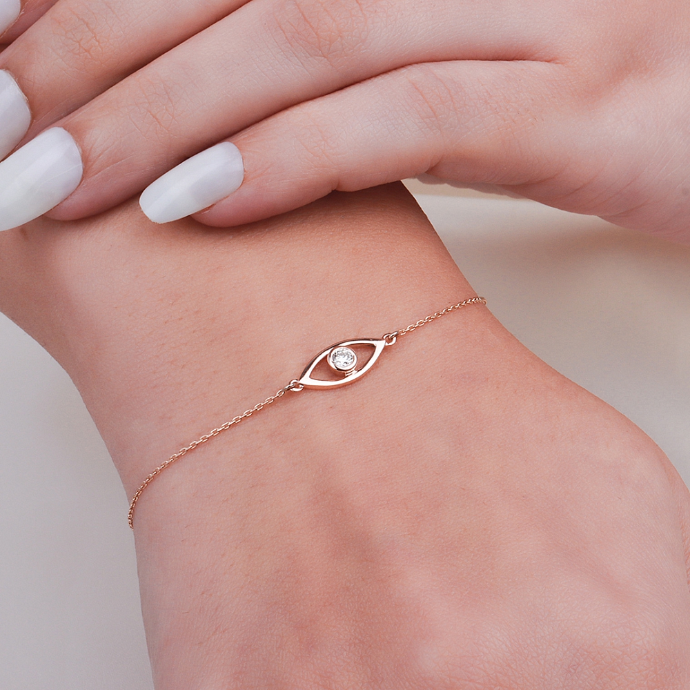 4 Prong Round Rose Gold Devil Eye Chain Designer Bracelet