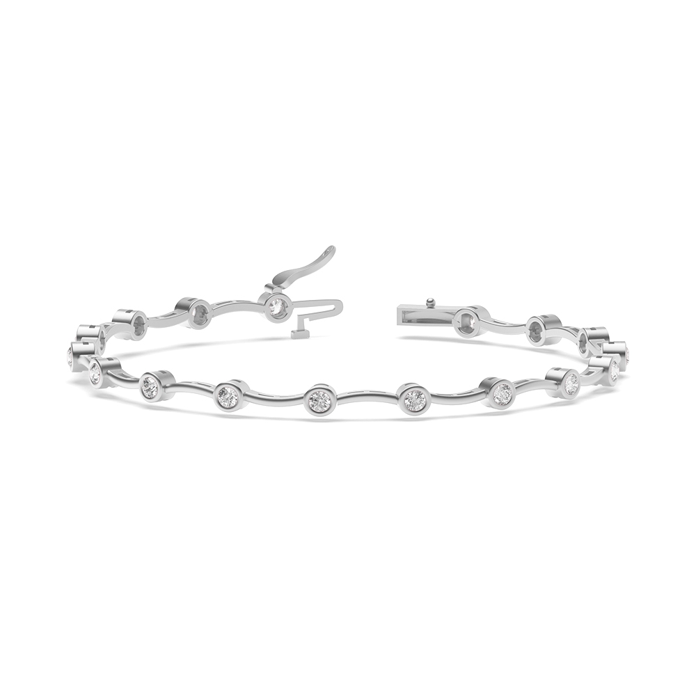 Bezel Setting Wavy Bar Link Delicate Moissanite Bracelets