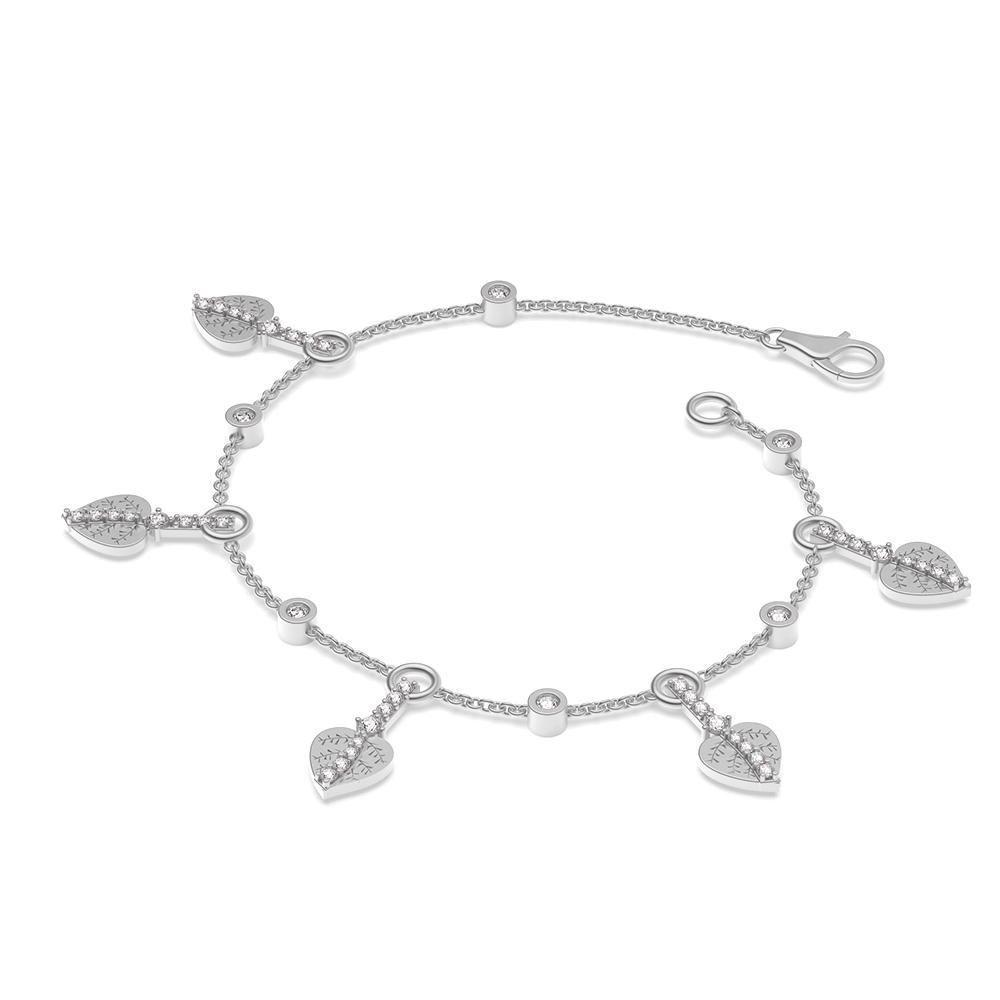4 prong setting round shape Lab Grown Diamond leaf designer bracelet