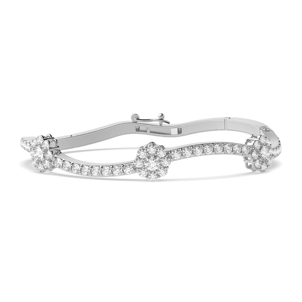 4 Prong Setting Round Lab Grown Diamond Snowflake Curved Bangle