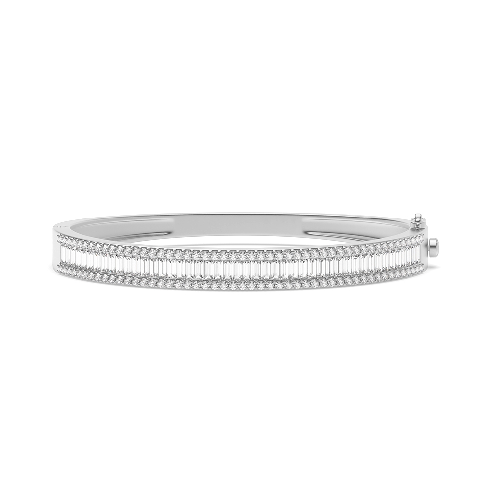 channel setting baguette and round diamond set bangle